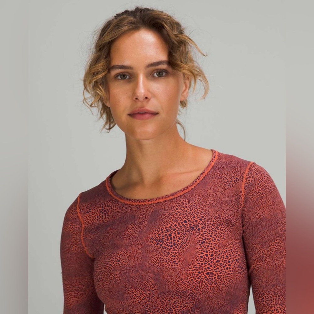 Lululemon Wunder Train Cropped Long Sleeve Shirt, Crackle Glaze Vintage Orange 6 - Picture 4 of 12